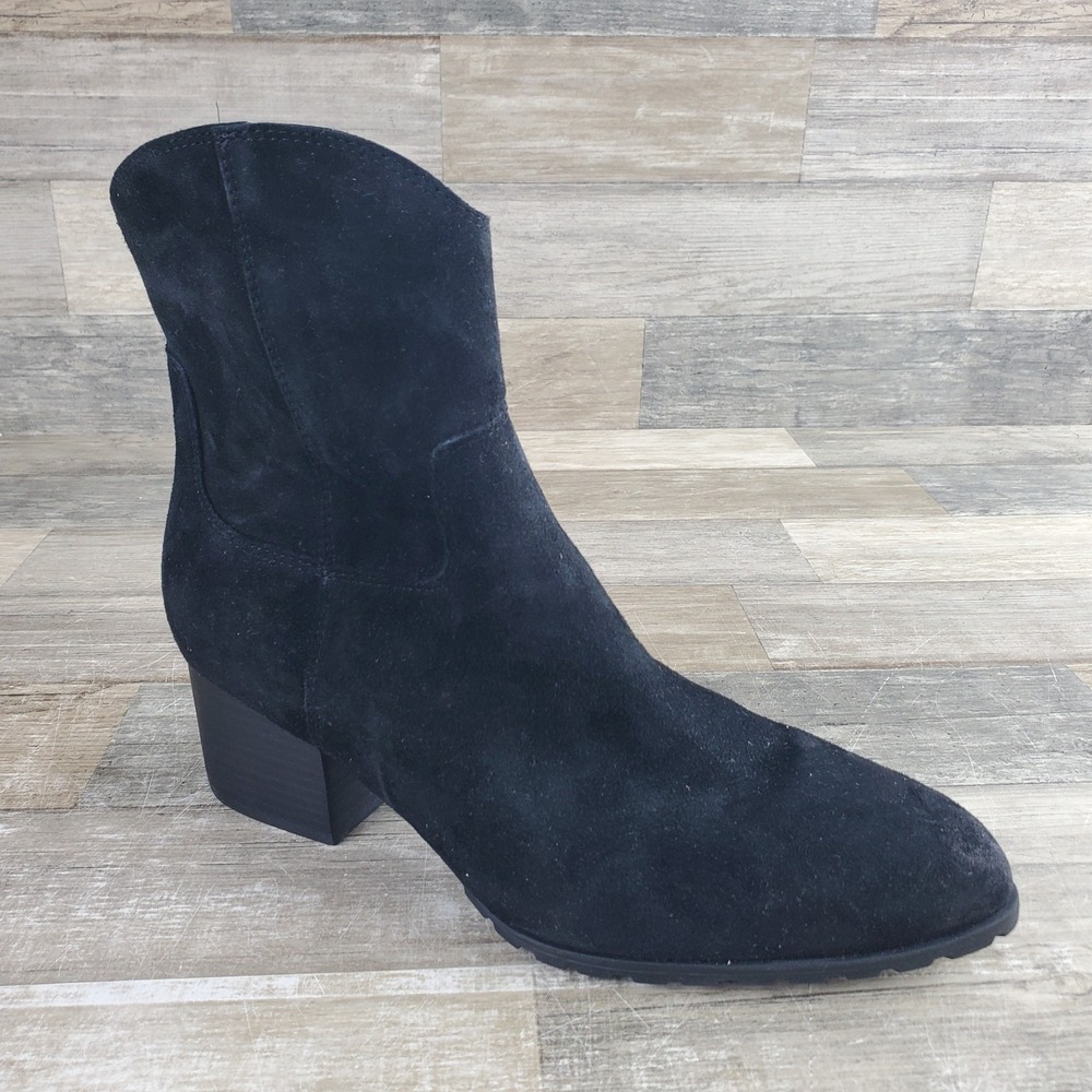 Vionic Bishop Womens Western Boot Sz 9.5 W Black Suede Side Zip Ankle Block Heel